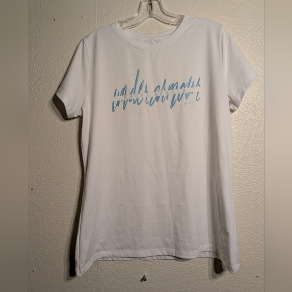 Under Armour White T-Shirt with Blue Graphic - Picture 1 of 6